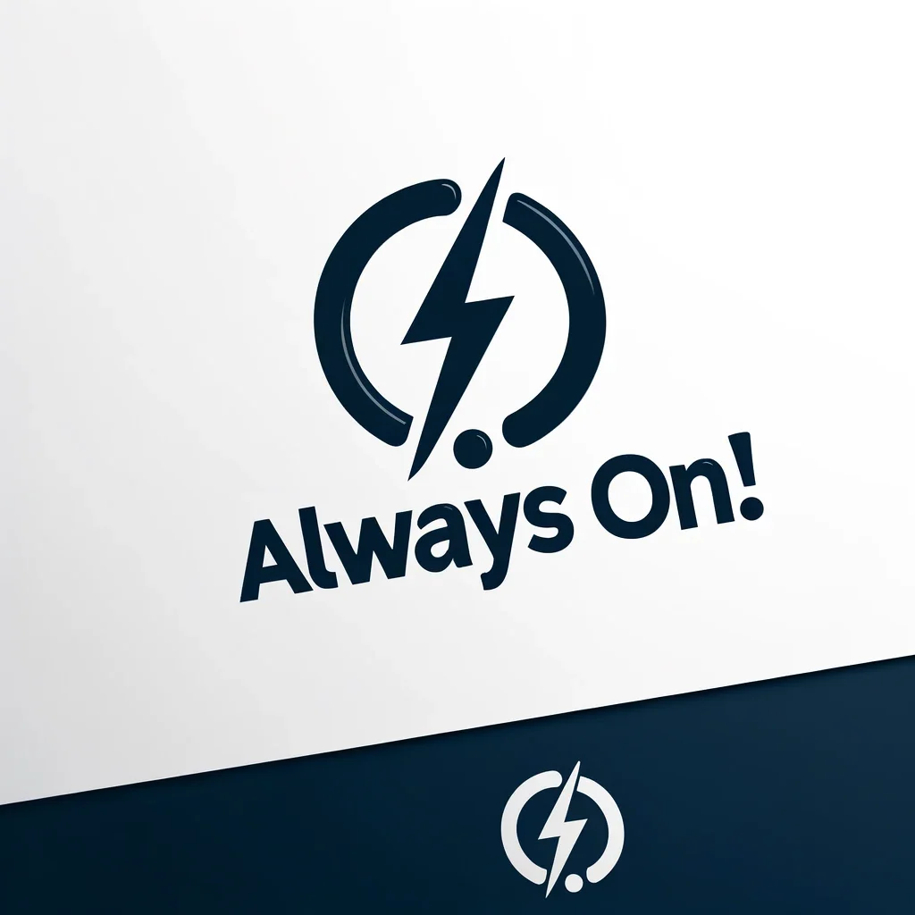 DALL·E 2024 03 30 19.39.53 Design a simple and elegant logo for the 'Always On!' service by Bulltech Informatica, emphasizing reliability and continuous connectivity. The design